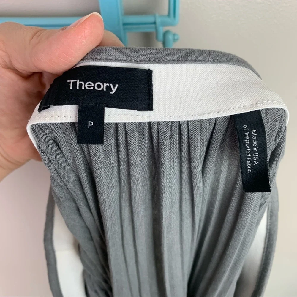 Theory Osnyo Drapey Tee Pleated Maxi Skirt New Grey Melange Size S Made In USA - Picture 3 of 5